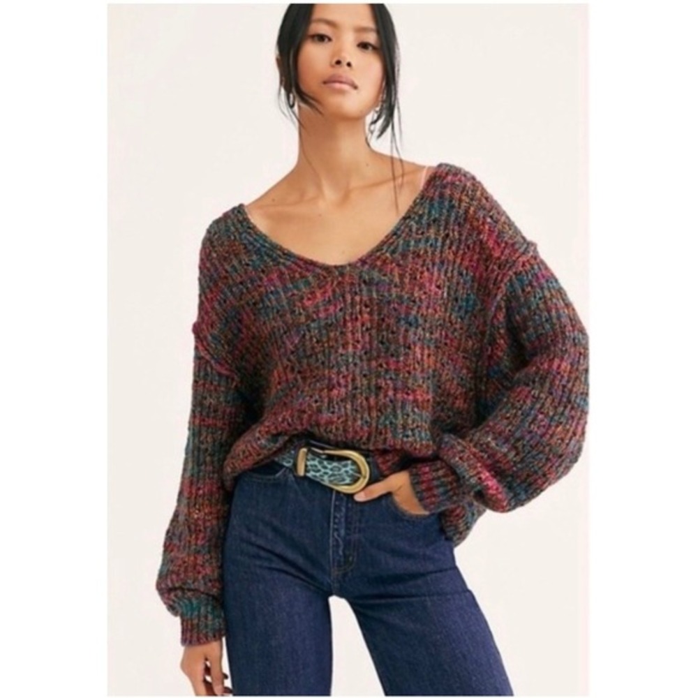 Free People Multicolor HighlandV-Neck Sweater Size XS